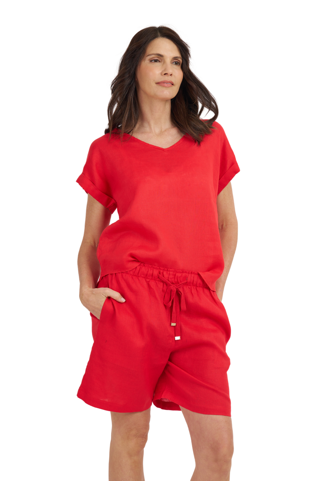 Panthea Red Linen Shorts