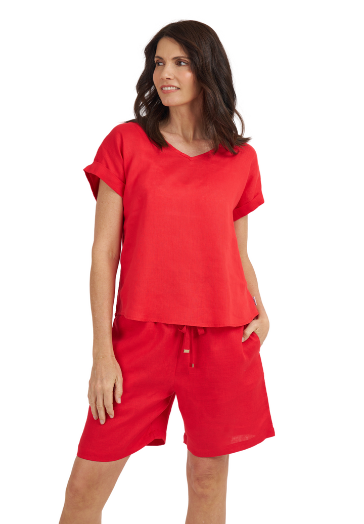 Panthea Red Linen Shorts