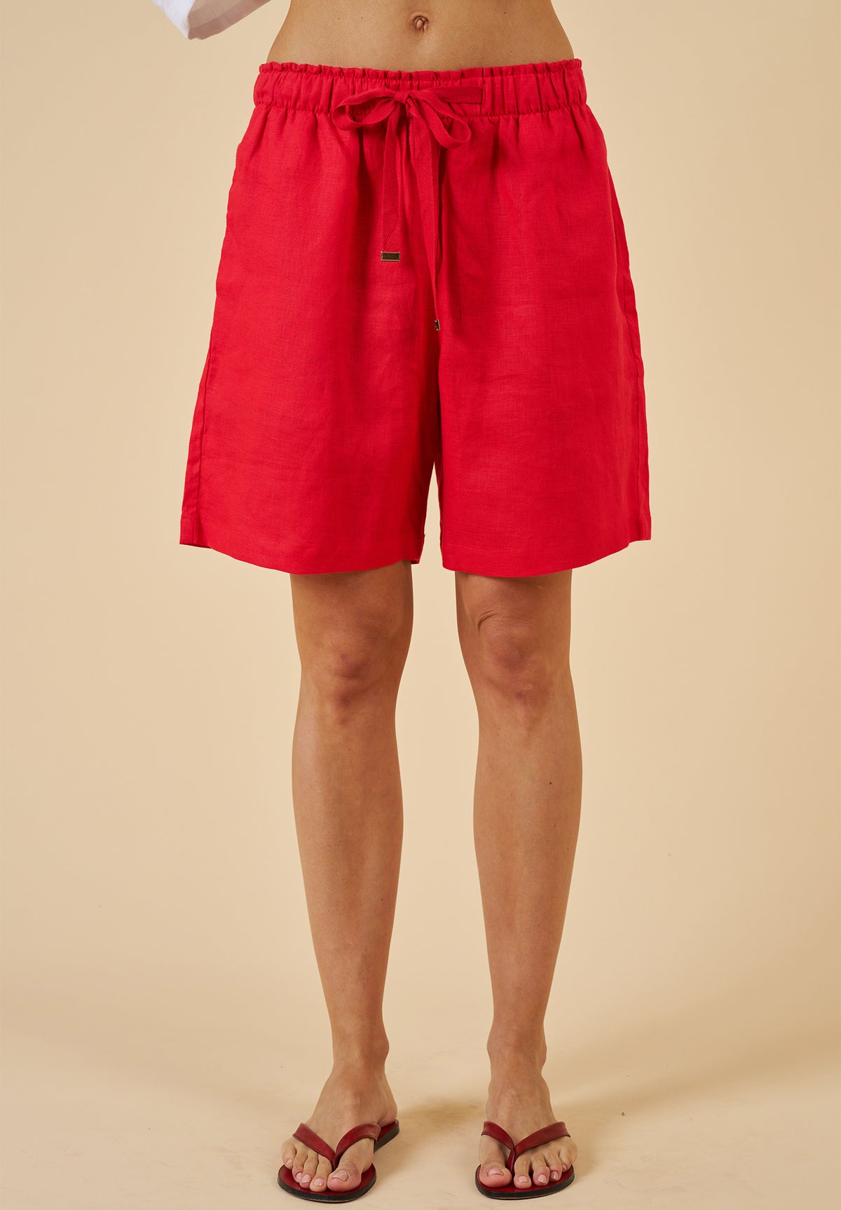 Panthea Red Linen Shorts