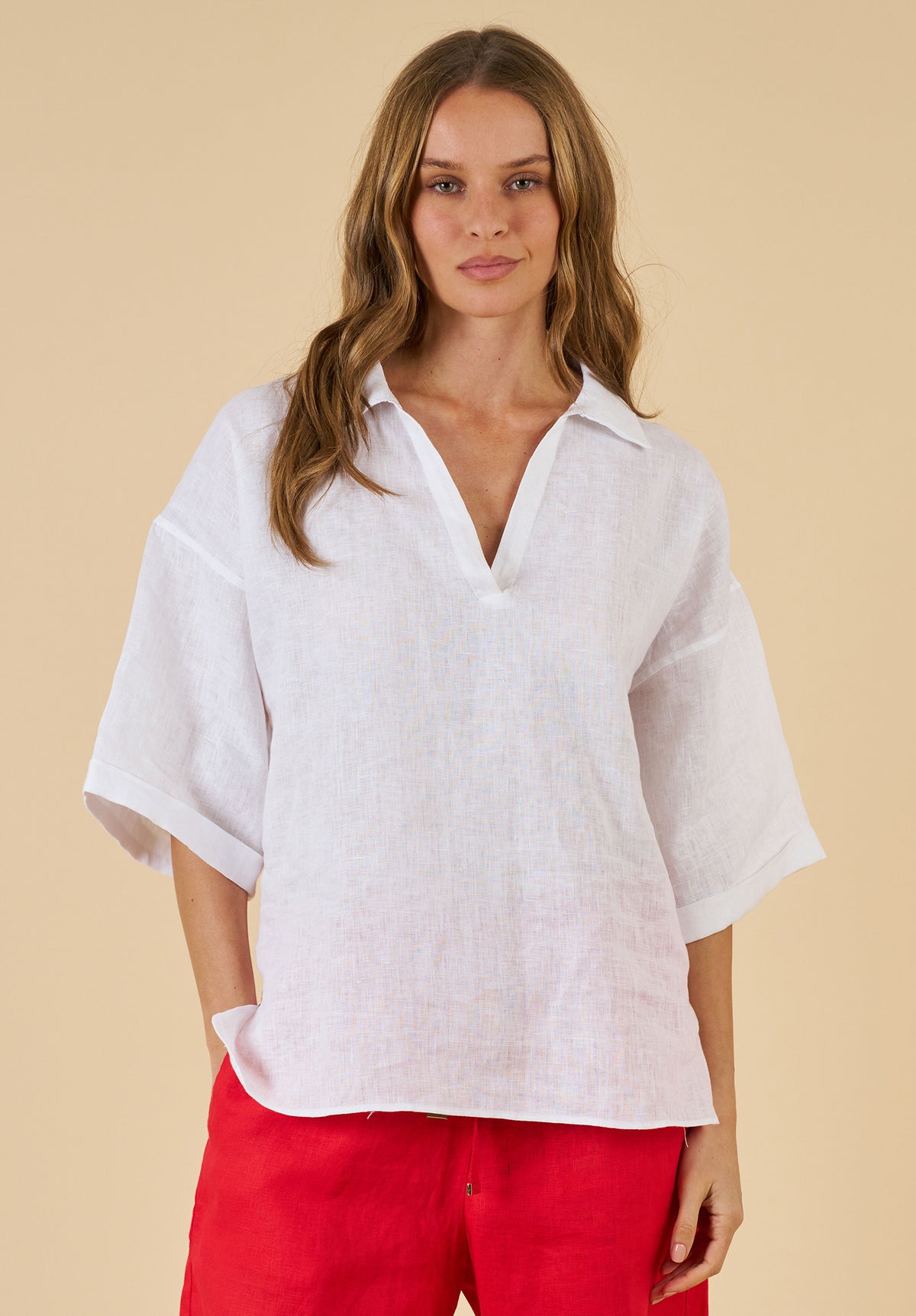 Elba White Linen Popover
