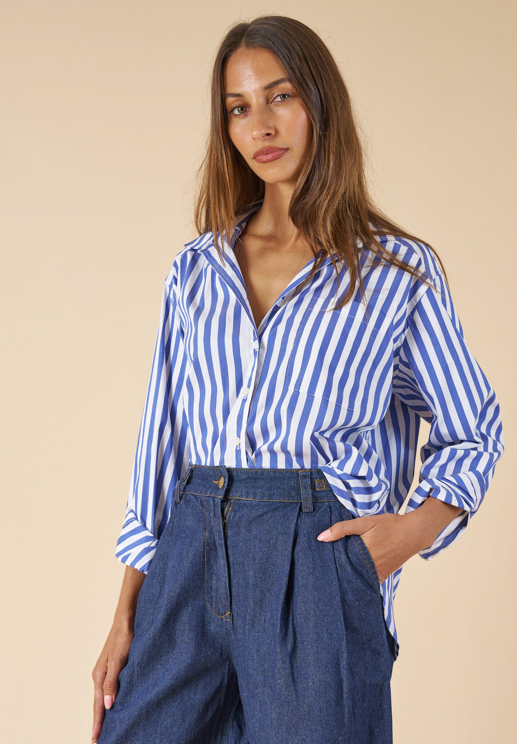 Poppy Big Blue Stripes Oversized Shirt