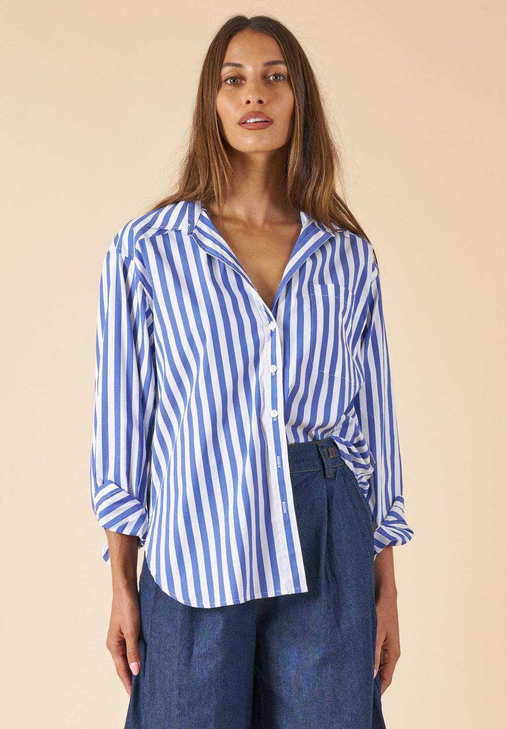 Poppy Big Blue Stripes Oversized Shirt