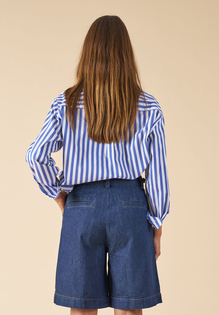 Poppy-Cotton Big Blue Stripes Oversized Cotton Shirt