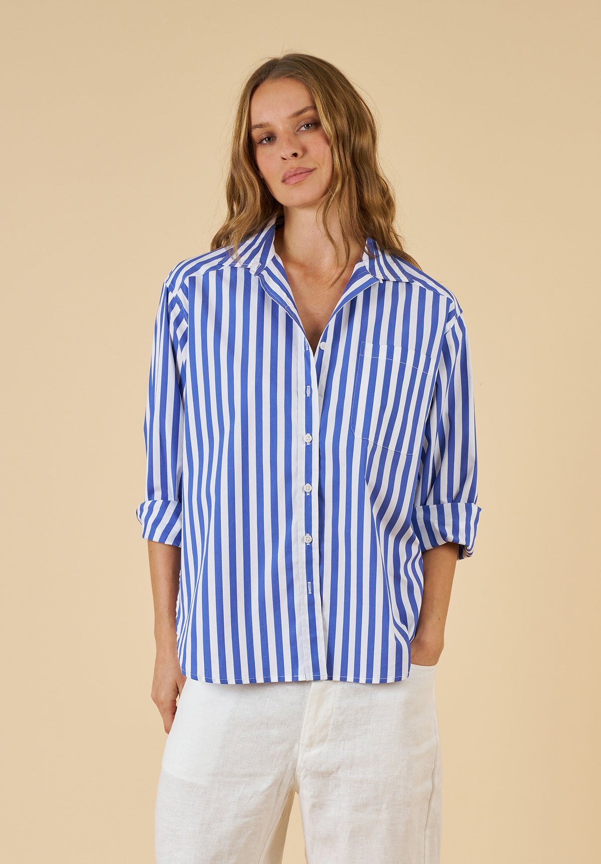 Poppy Big Blue Stripes Oversized Shirt