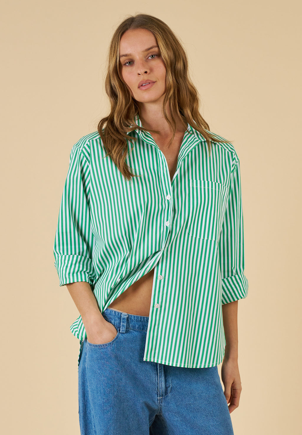Poppy Green Stripes Oversized Shirt