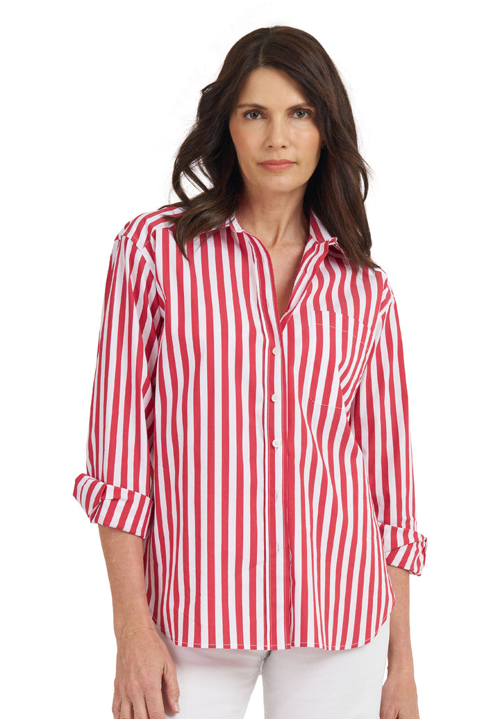 Poppy-Cotton Red Stripes Oversized Cotton Shirt