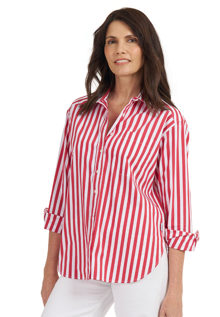 Poppy-Cotton Red Stripes Oversized Cotton Shirt