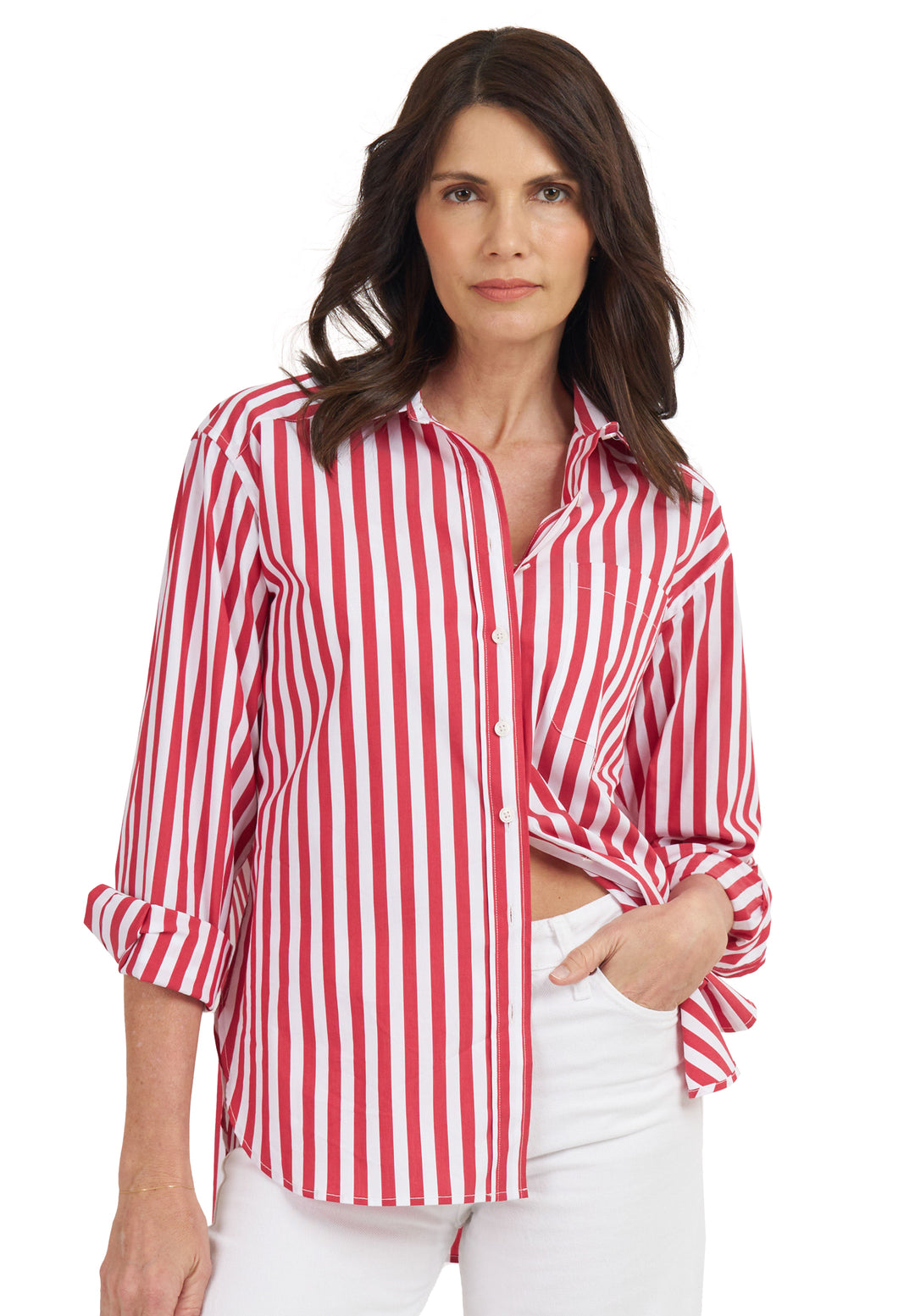 Poppy-Cotton Red Stripes Oversized Cotton Shirt