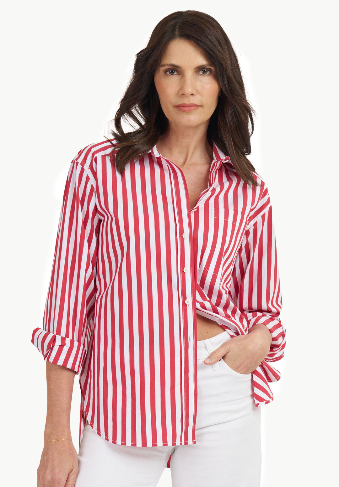 Poppy-Cotton Red Stripes Oversized Cotton Shirt