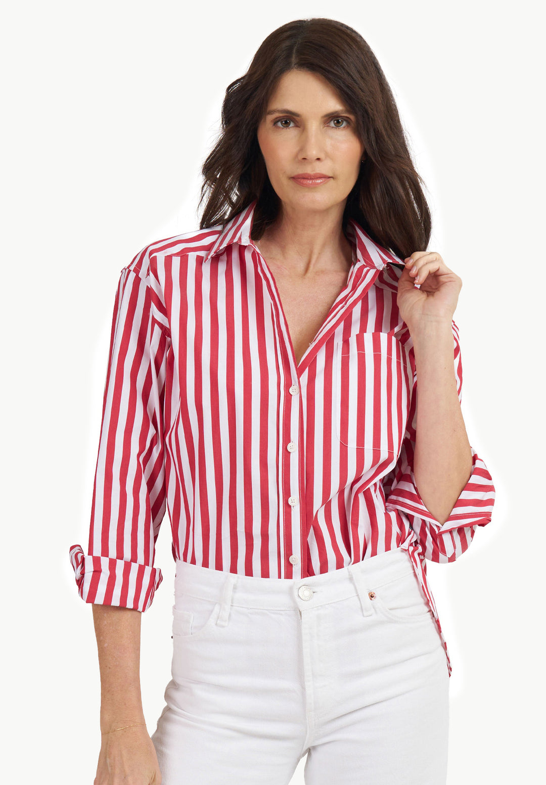 Poppy-Cotton Red Stripes Oversized Cotton Shirt