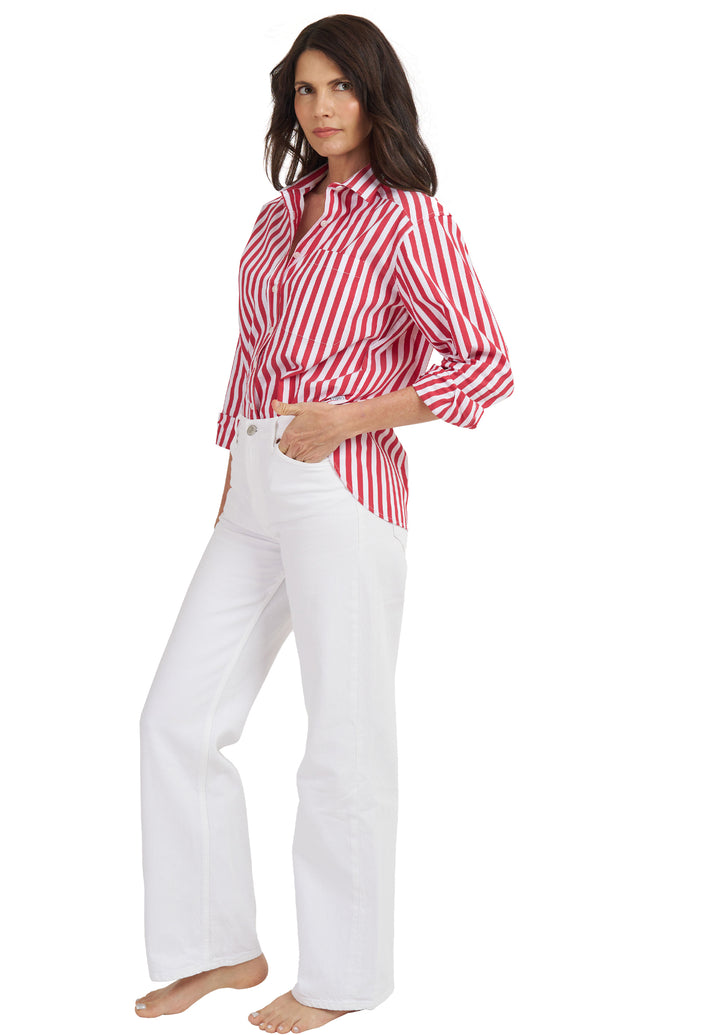 Poppy-Cotton Red Stripes Oversized Cotton Shirt