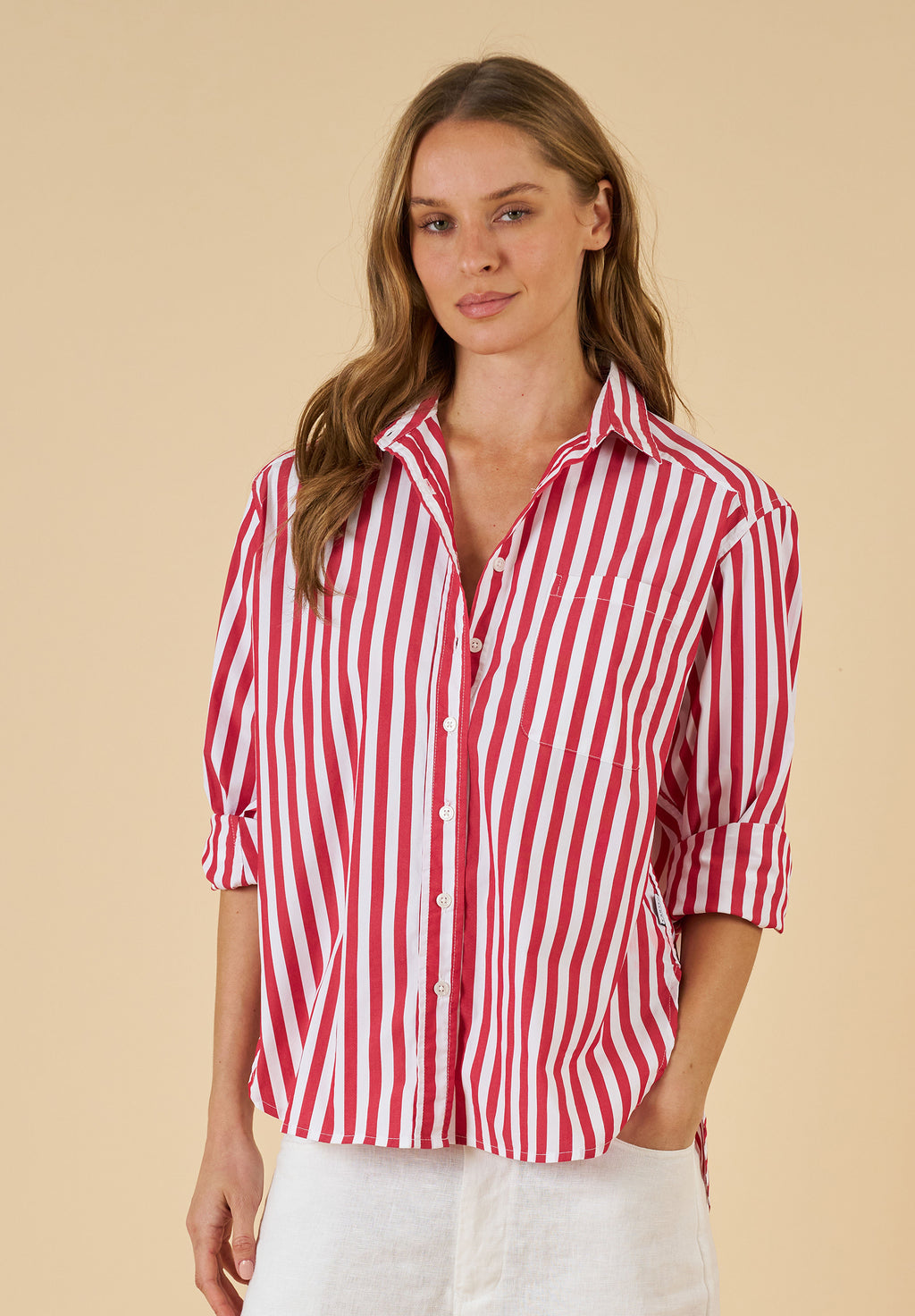 Poppy Red Stripes Oversized Shirt