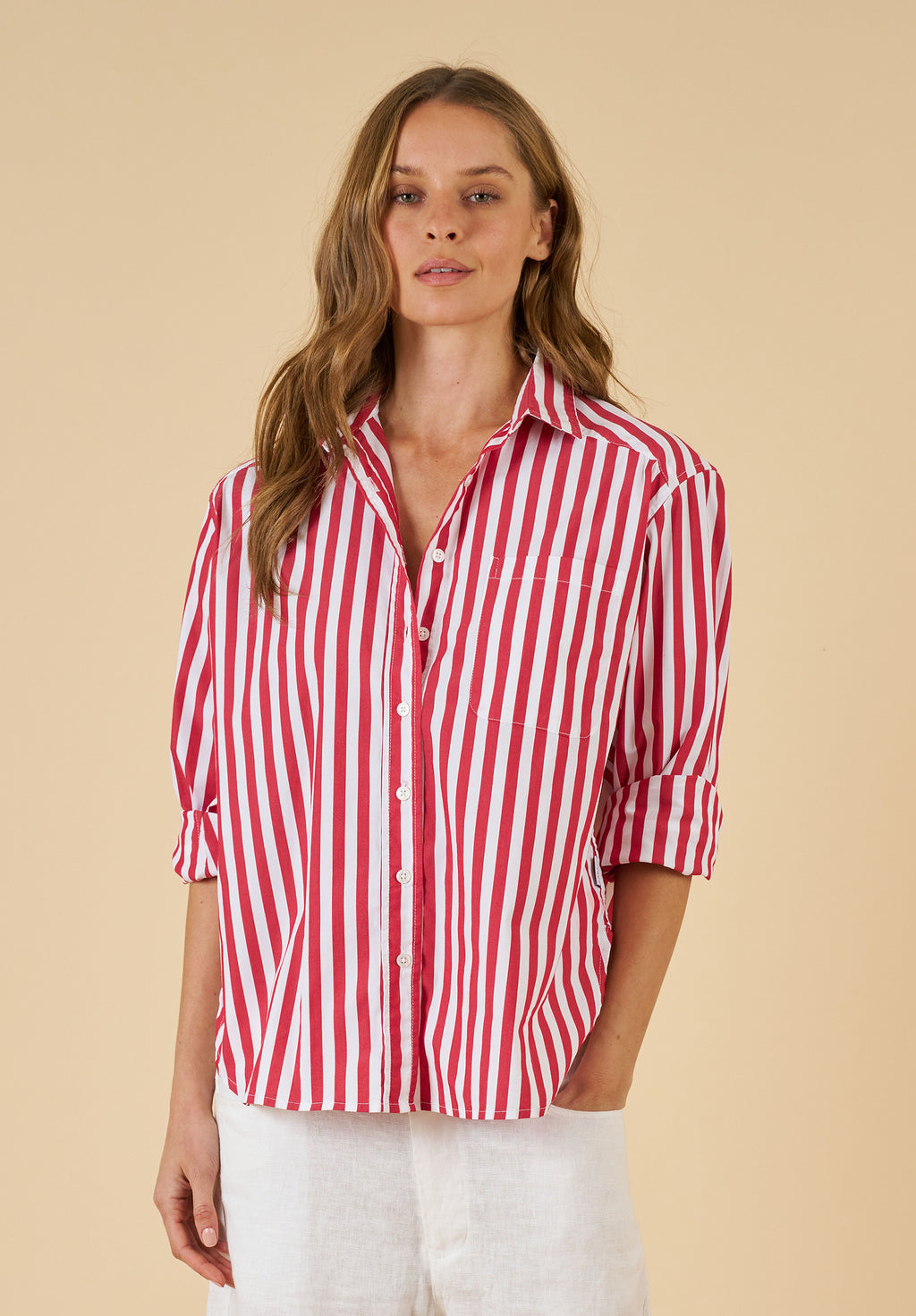 Poppy Red Stripes Oversized Shirt