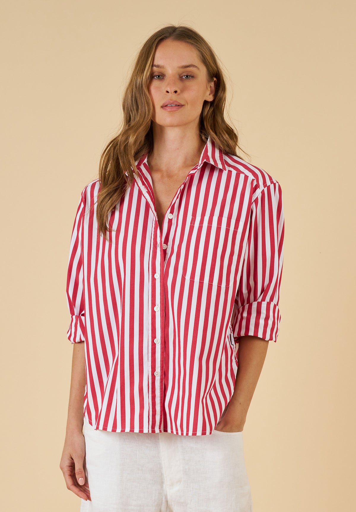 Poppy Red Stripes Oversized Shirt