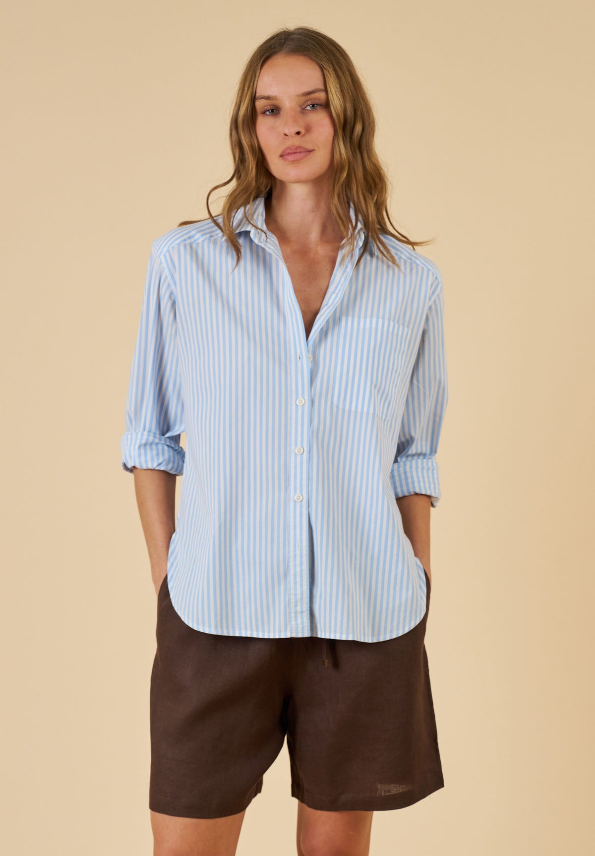Poppy Sky Blue Stripes Oversized Shirt