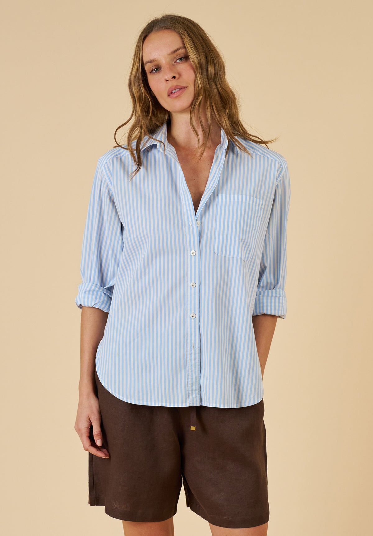 Poppy Sky Blue Stripes Oversized Shirt
