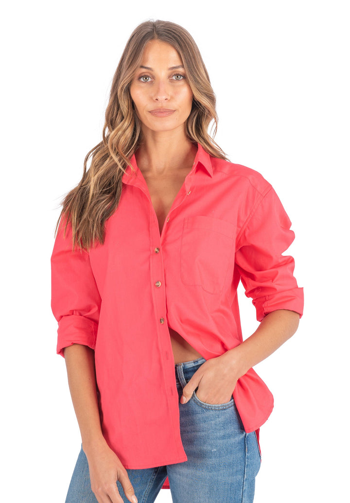Poppy Coral Pink Oversize Cotton Shirt