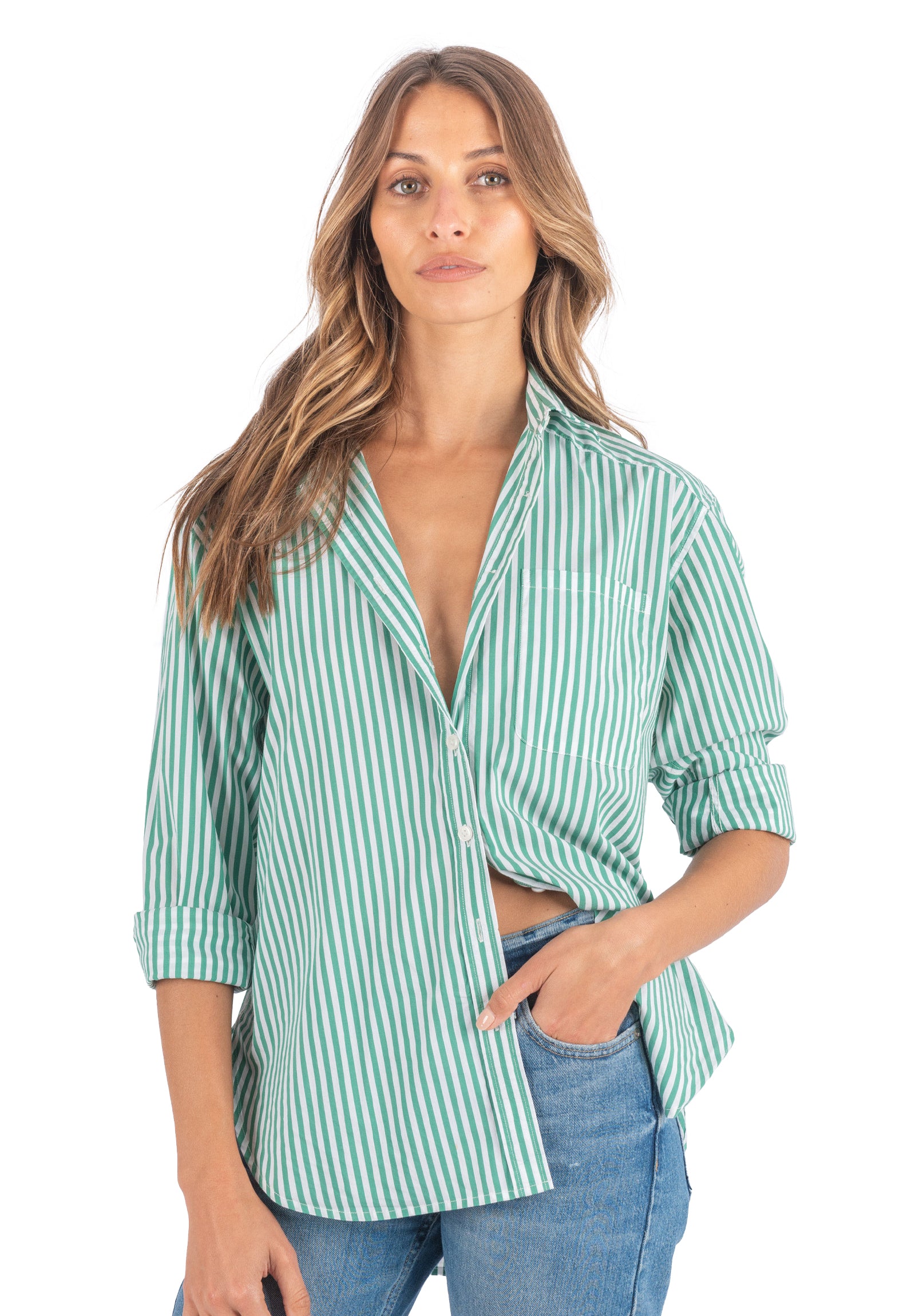 Poppy-Cotton Green Stripes Oversized Cotton Shirt – CAMIXA