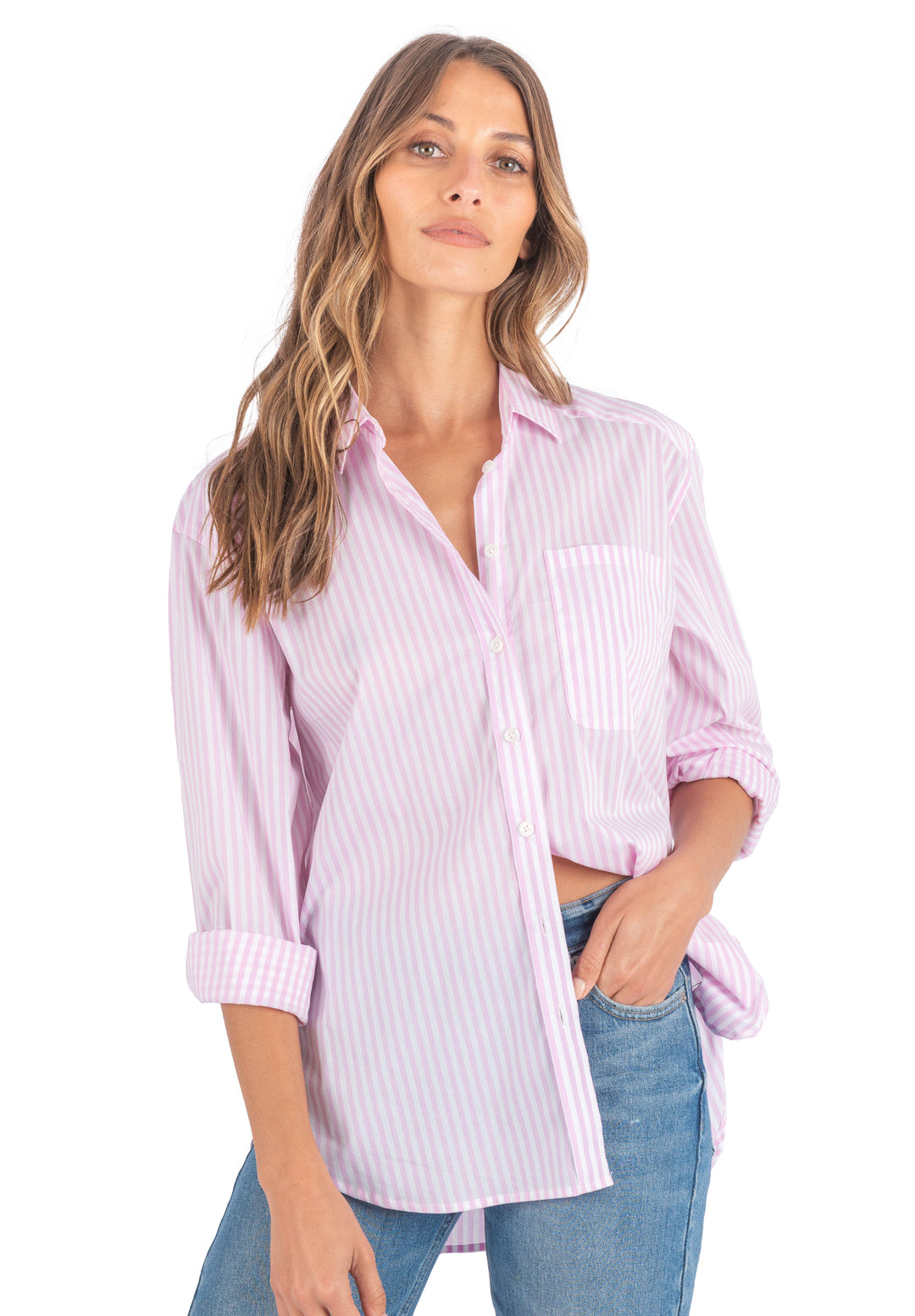 Poppy Stripes Pink Oversize Cotton Shirt