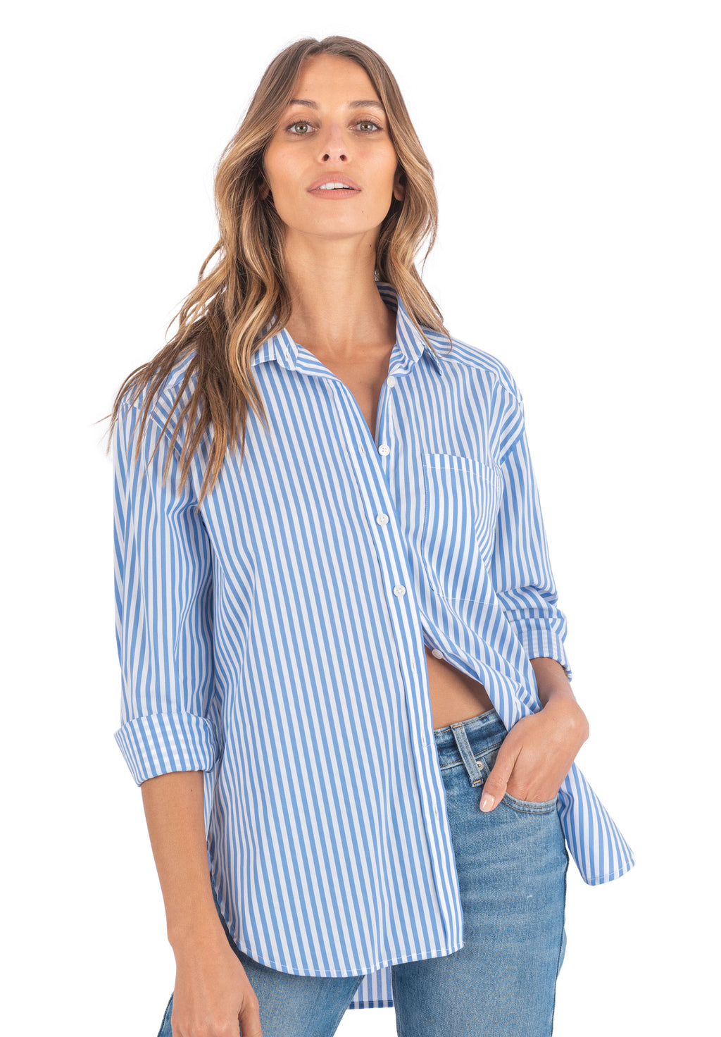 Poppy Royal Blue Stripes Oversized Shirt