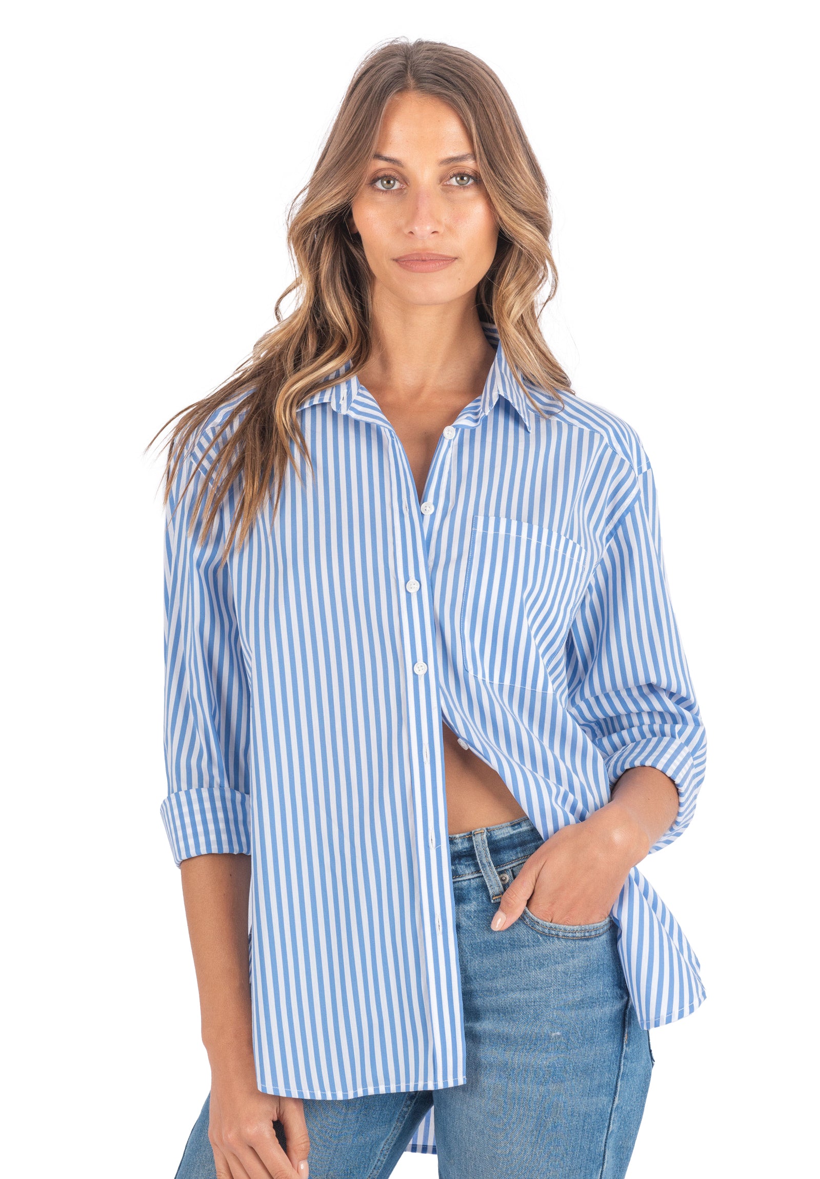 Poppy Stripes Royal Blue Oversize Cotton Shirt – CAMIXA