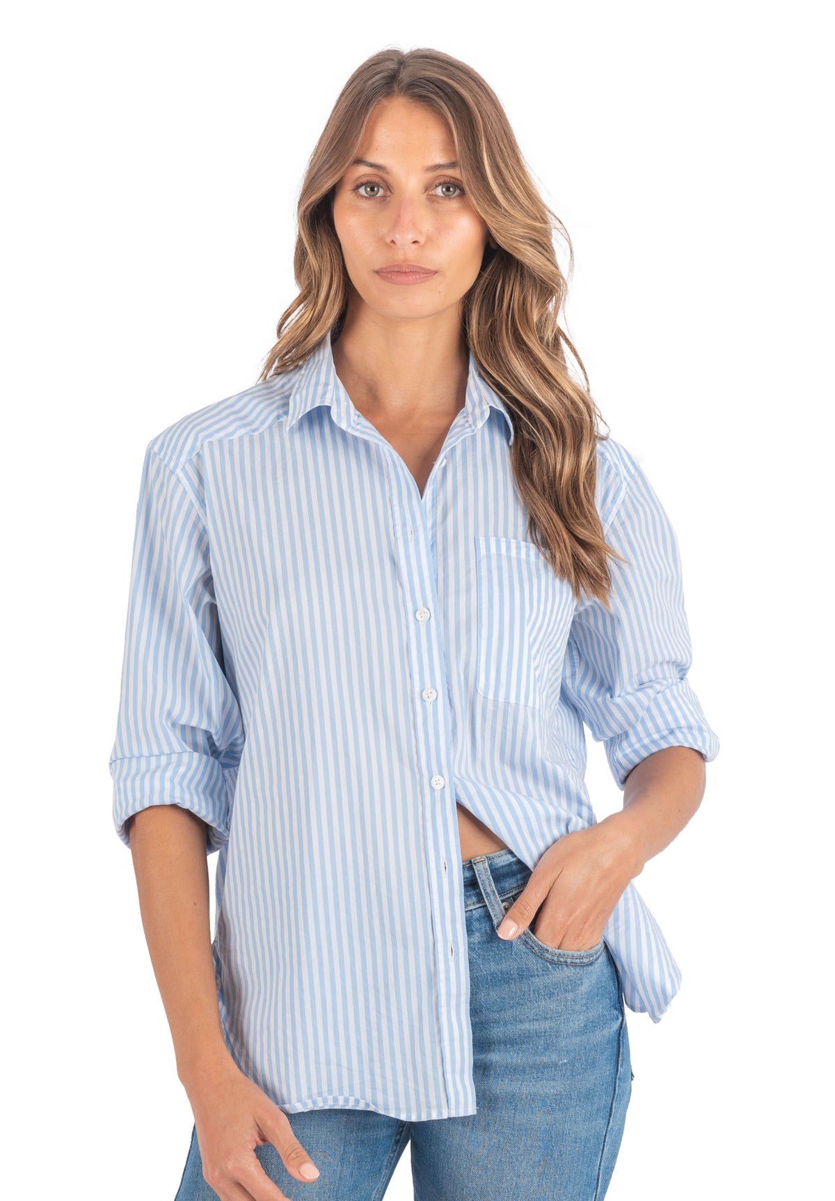 Poppy Sky Blue Stripes Oversized Shirt