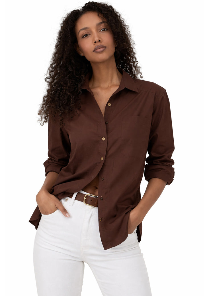 Poppy-Cotton Moka Oversized Cotton Shirt