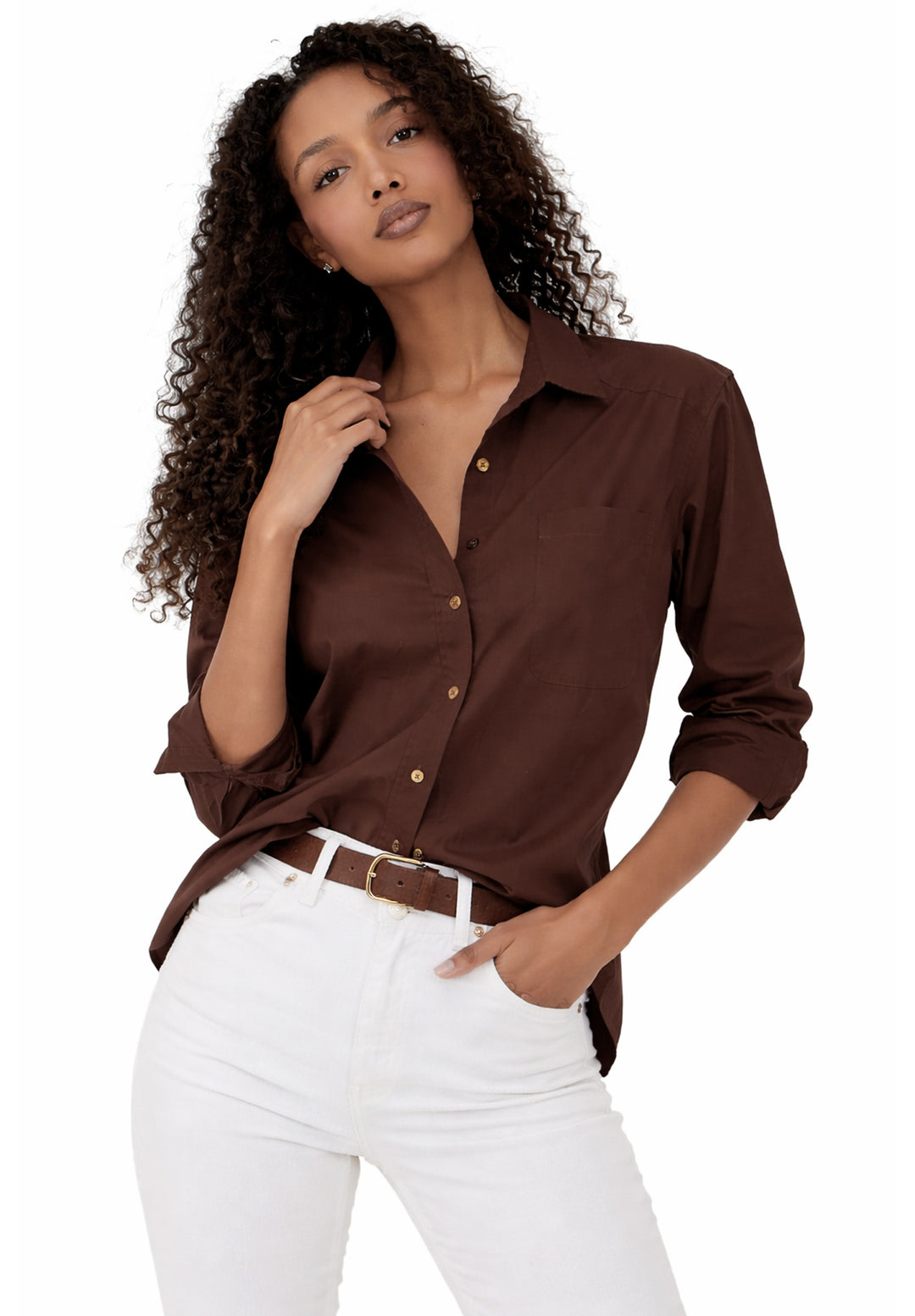 Poppy-Cotton Moka Oversized Cotton Shirt