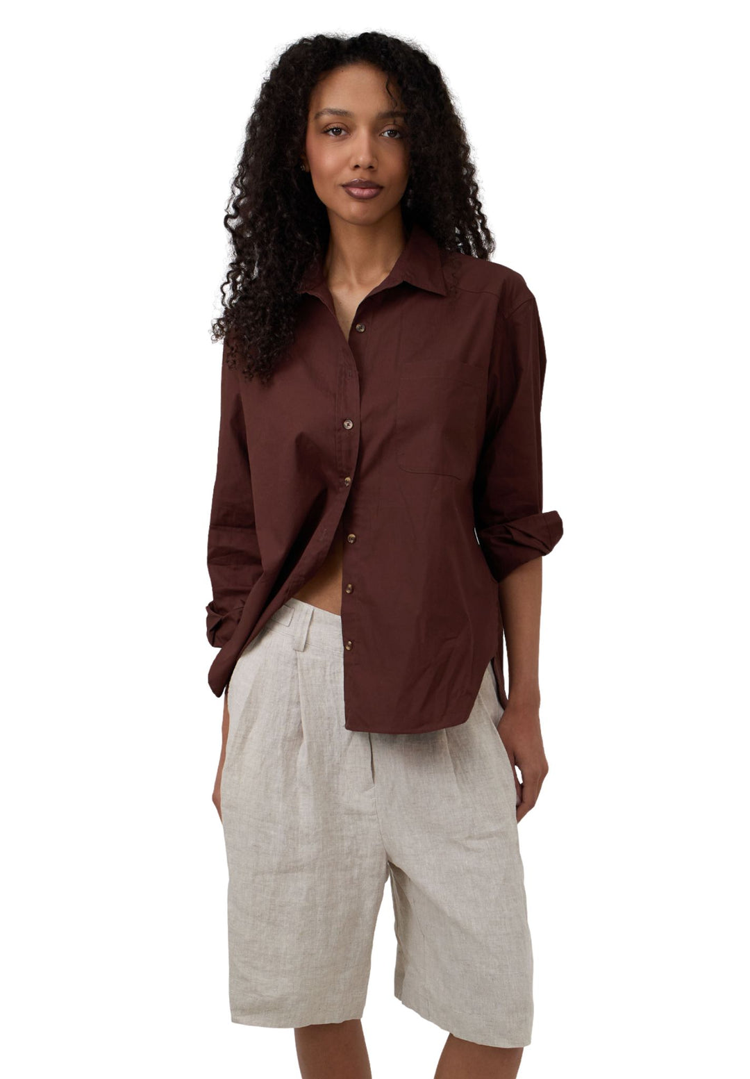 Poppy-Cotton Moka Oversized Cotton Shirt