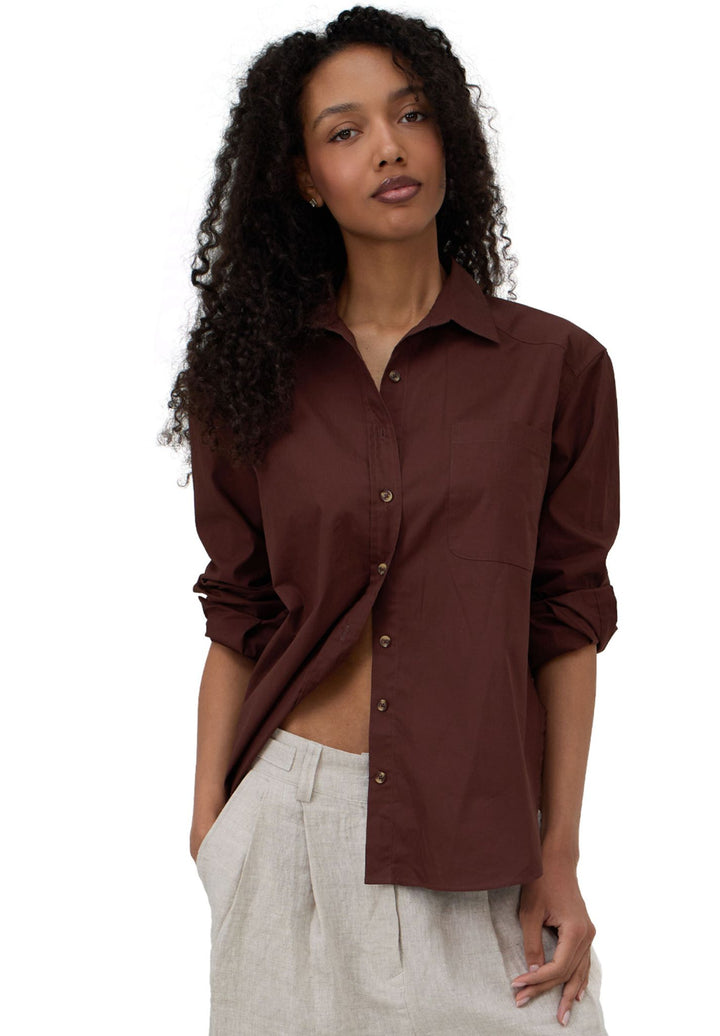 Poppy-Cotton Moka Oversized Cotton Shirt