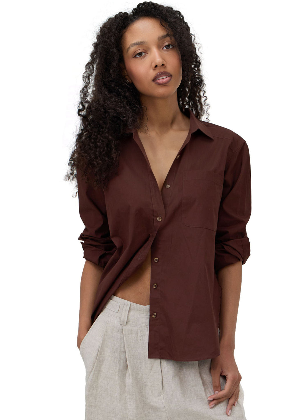 Poppy Moka Oversized Cotton Shirt