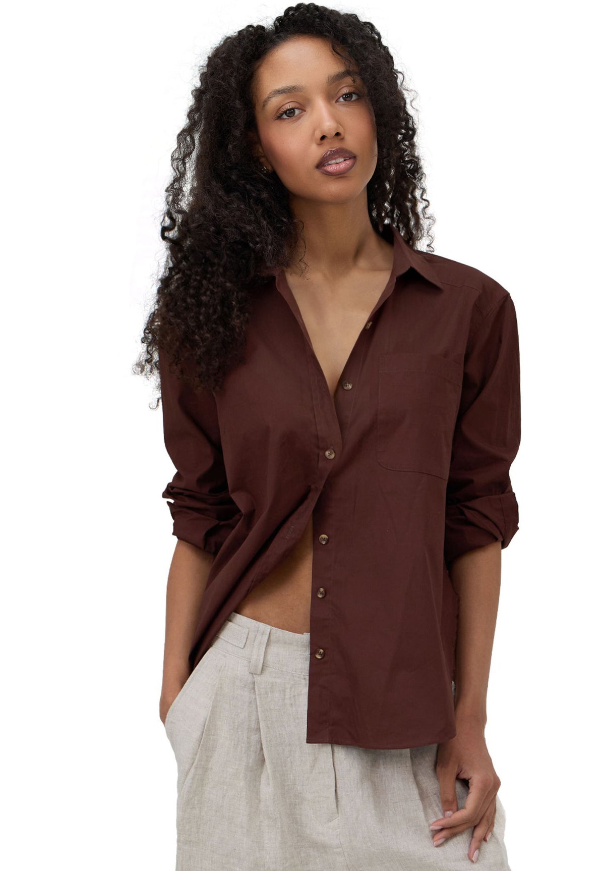 Poppy Moka Oversized Cotton Shirt
