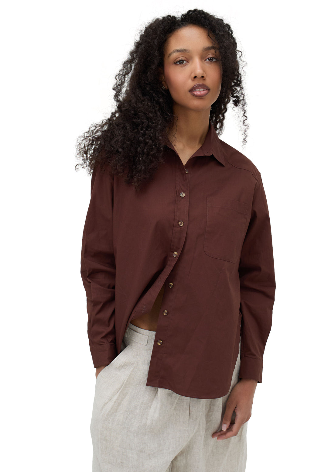 Poppy-Cotton Moka Oversized Cotton Shirt
