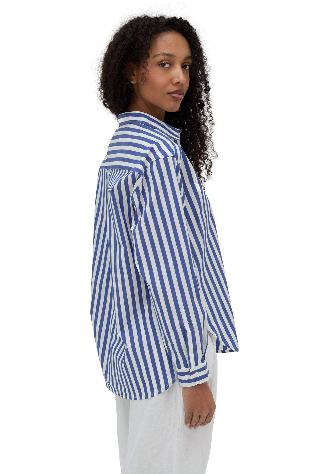 Poppy-Cotton Big Blue Stripes Oversized Cotton Shirt