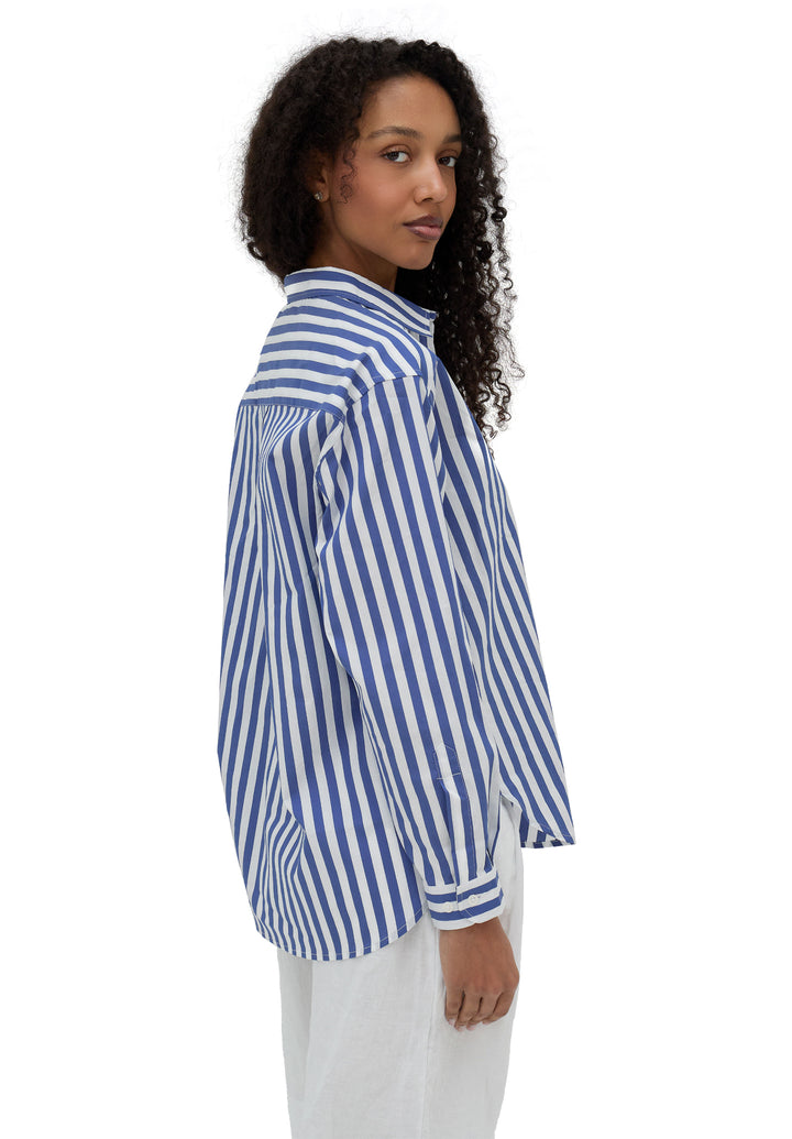 Poppy-Cotton Big Blue Stripes Oversized Cotton Shirt