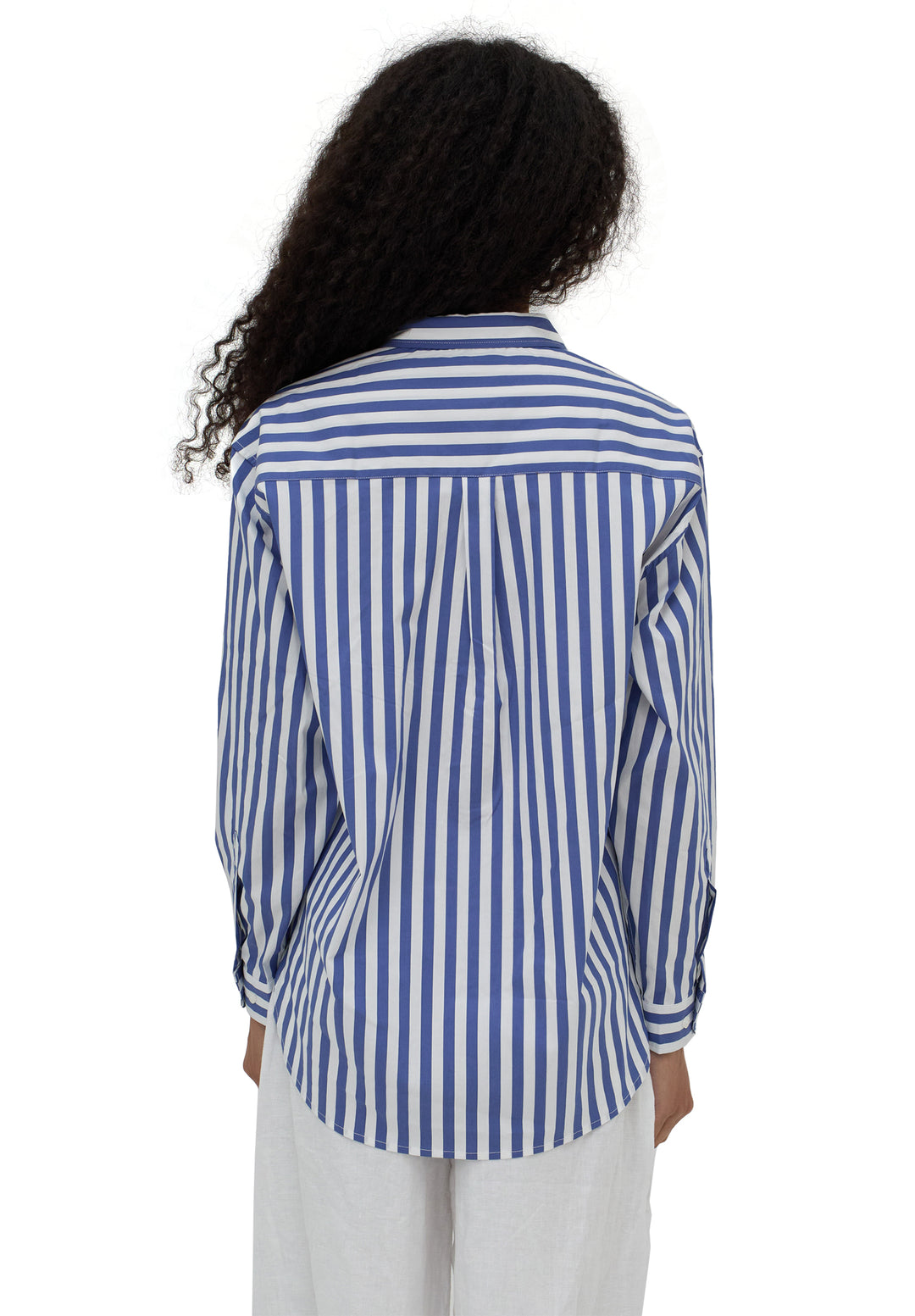 Poppy-Cotton Big Blue Stripes Oversized Cotton Shirt