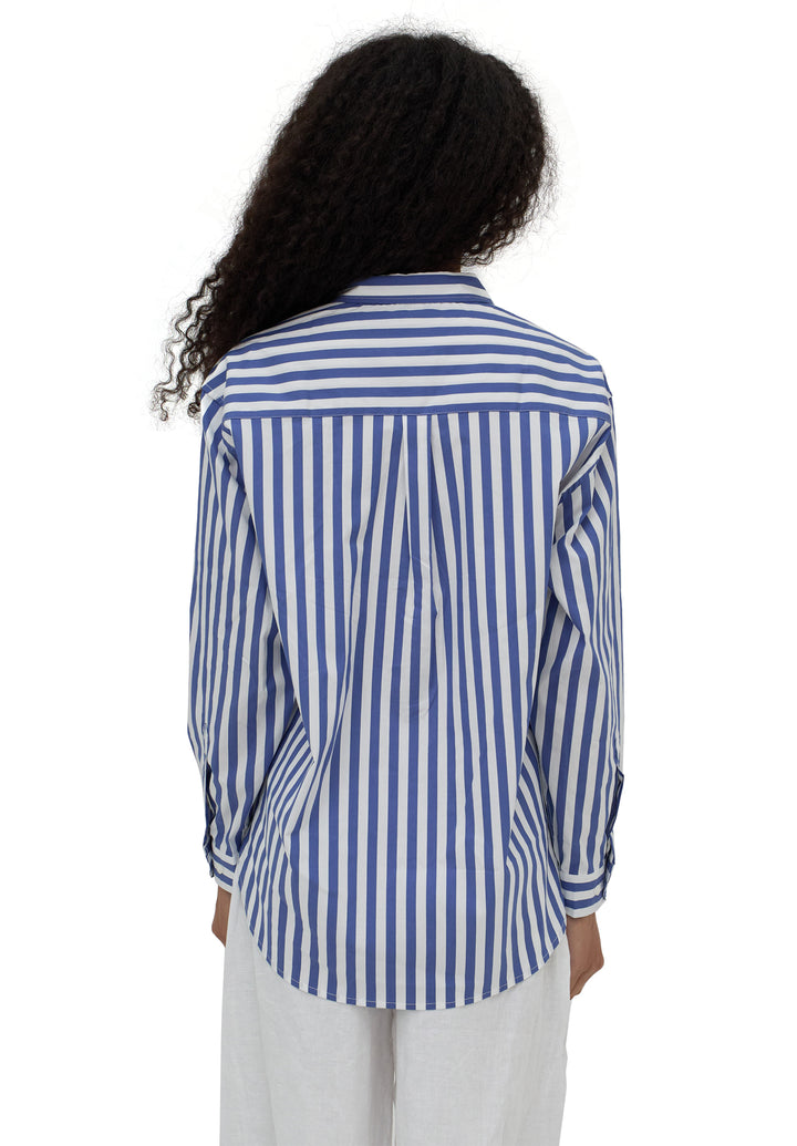 Poppy-Cotton Big Blue Stripes Oversized Cotton Shirt
