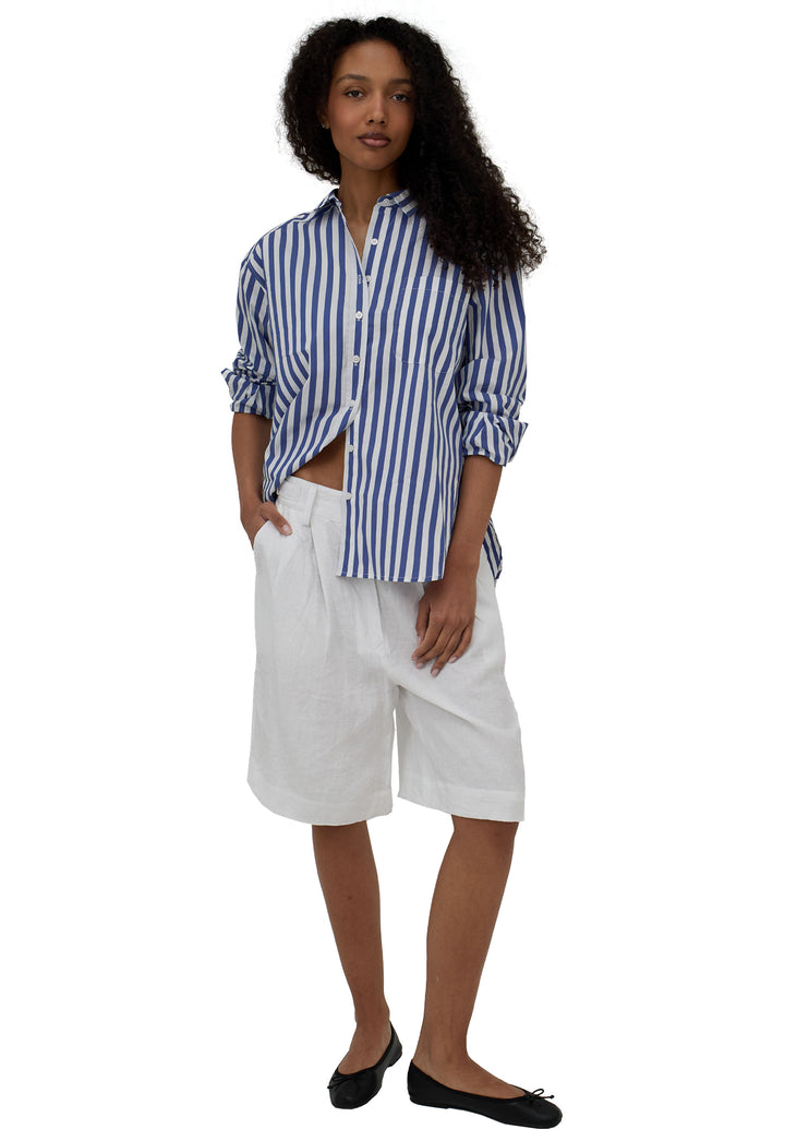 Poppy-Cotton Big Blue Stripes Oversized Cotton Shirt