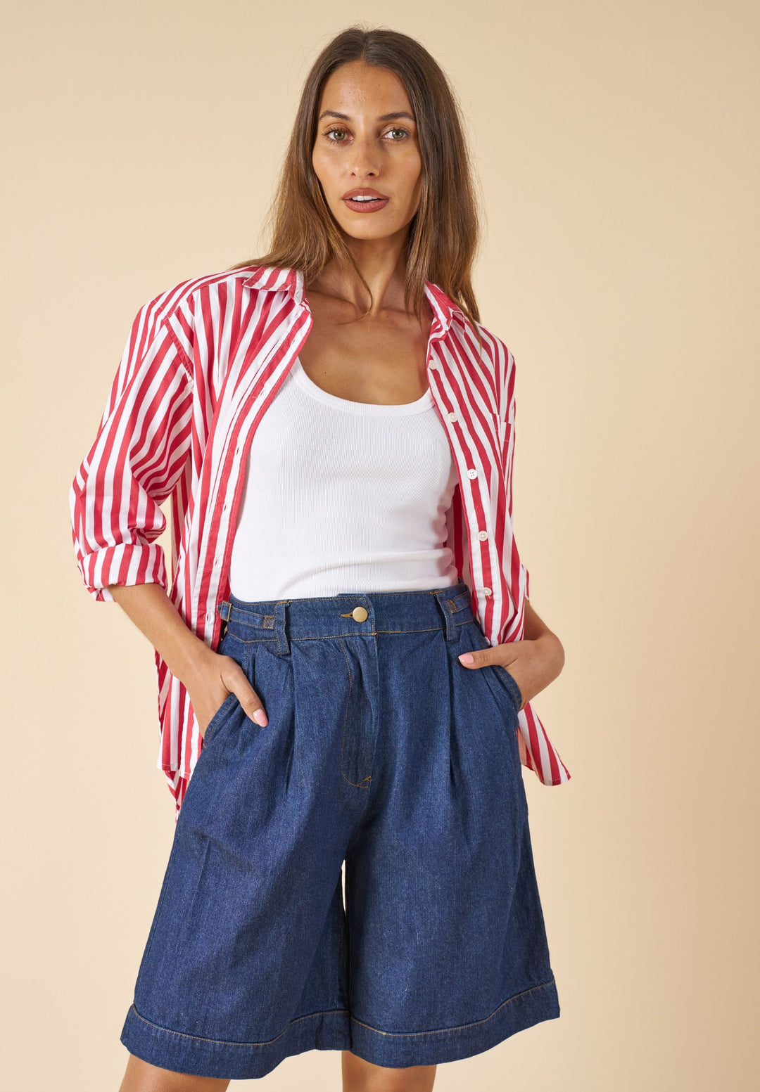 Poppy-Cotton Red Stripes Oversized Cotton Shirt