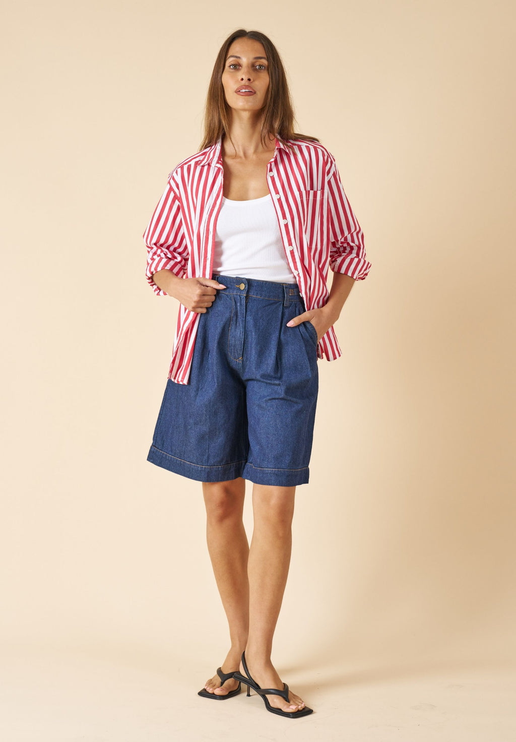 Poppy Red Stripes Oversized Shirt