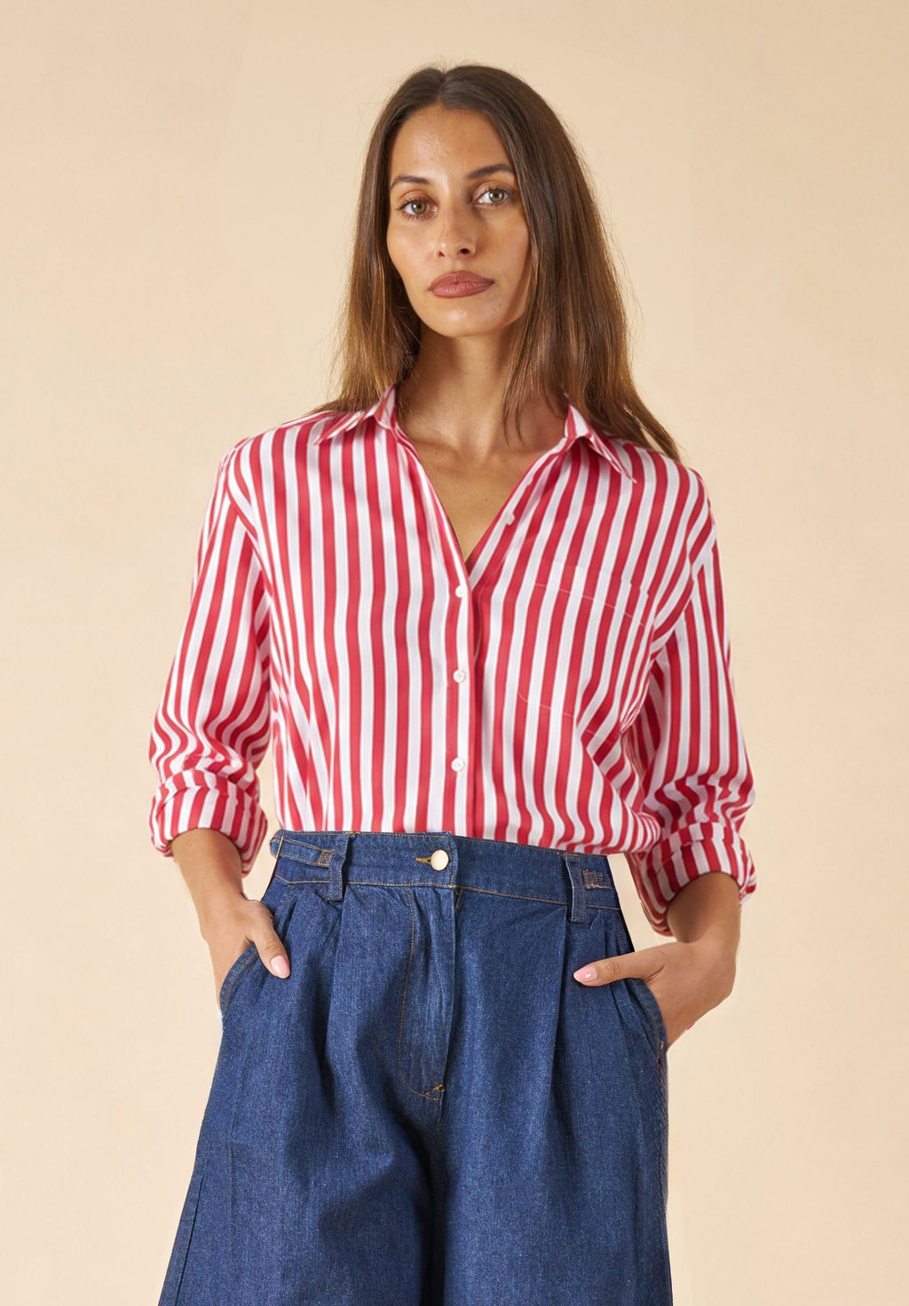 Poppy Red Stripes Oversized Shirt