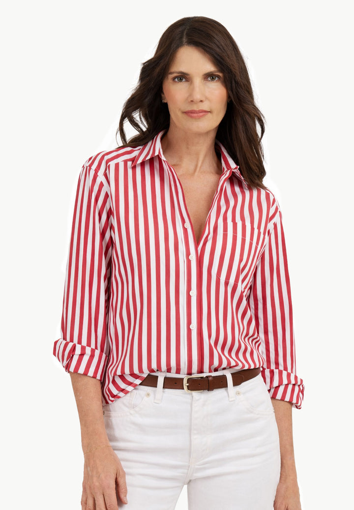 Poppy-Cotton Red Stripes Oversized Cotton Shirt