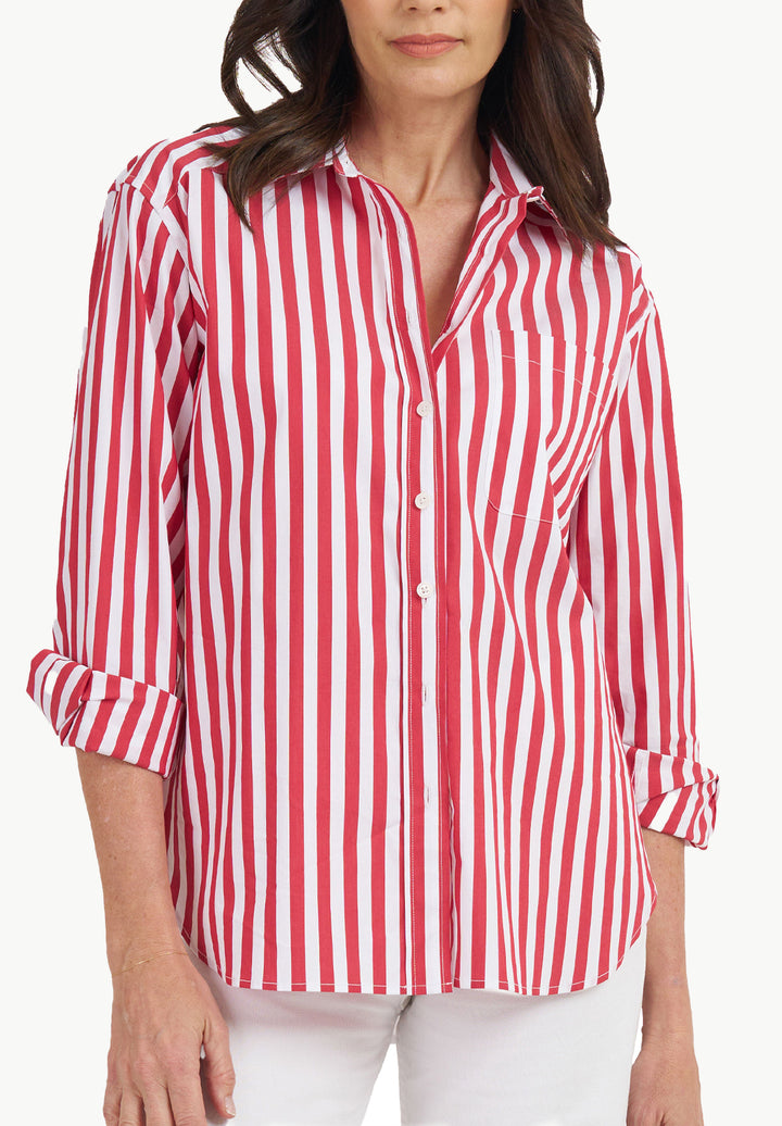 Poppy-Cotton Red Stripes Oversized Cotton Shirt