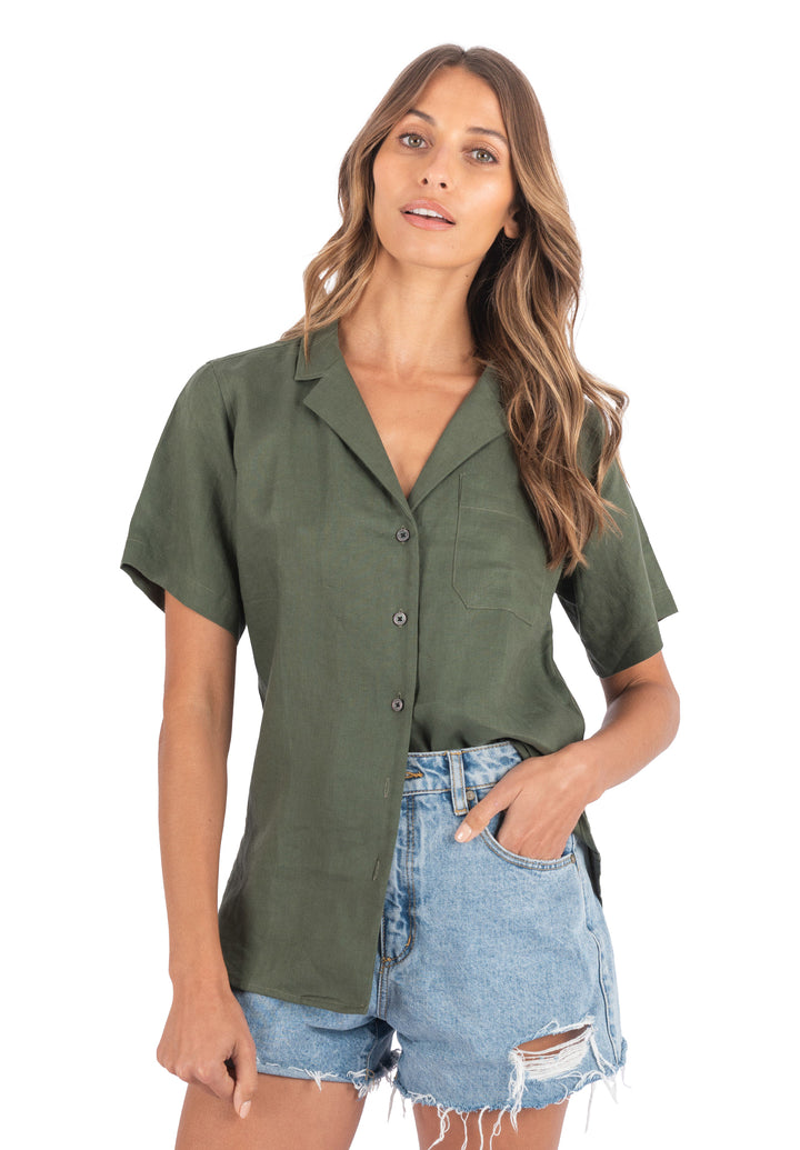 Revere Olive Green SS Linen T-shirt – CAMIXA1