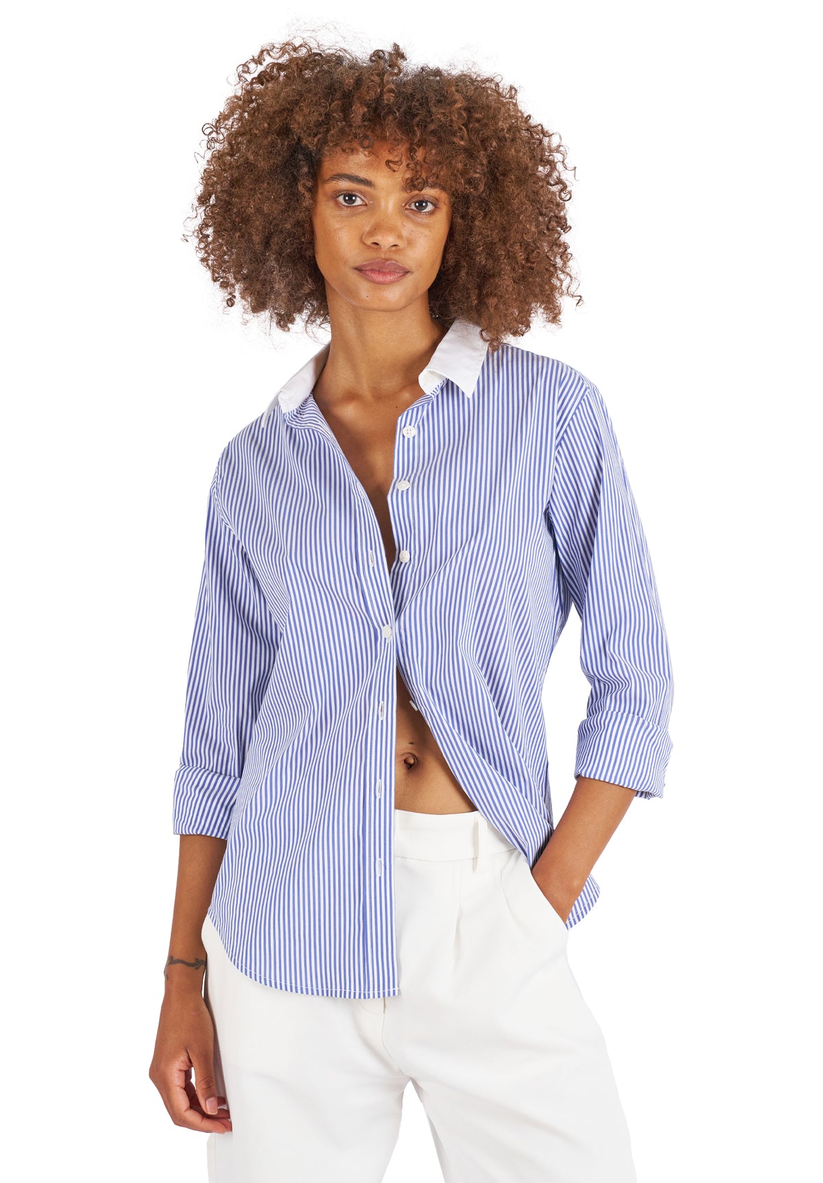 Riga Blue and White Stripes Classic Fit Poplin Cotton Shirt