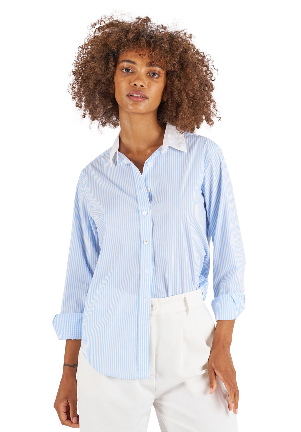 Riga Sky and White Stripes Classic Fit Poplin Cotton Shirt