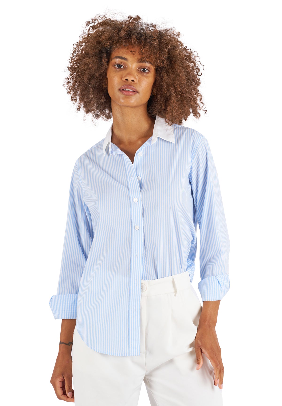 Riga Sky and White Stripes Classic Fit Poplin Cotton Shirt