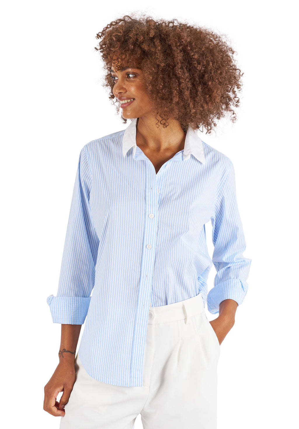 Riga Sky and White Stripes Classic Fit Poplin Cotton Shirt