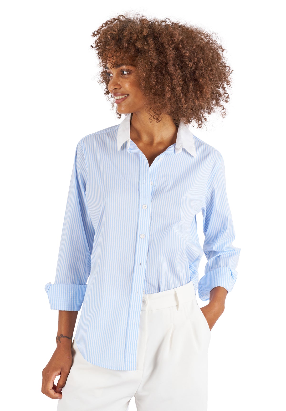 Riga Sky and White Stripes Classic Fit Poplin Cotton Shirt