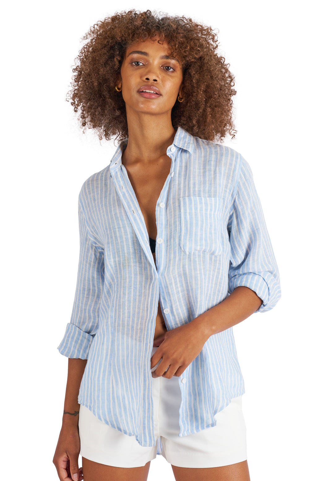 Rina Chambray, Striped Slim-Fit Linen Shirt